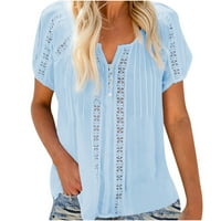 Bluze za žene modna čipkasto kukičani kratki rukav Henleyji košulja Summer Casual Nasled šuplje od tunike
