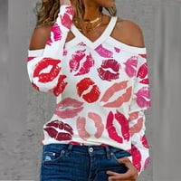 Valentinene majice za žene Ženska povremena ramena za valentinovo, tiskana majica za odbacivanje s V-izrezom,