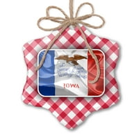 Božićni ukras Iowa 3D zastava Regija: Amerika Red Plaid Neonblond
