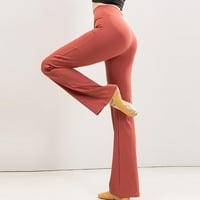 TUPHREGYOW WOOD visoke struk široke noge ravne joge hlače plijen dizanje elastične joge capris za mršavljenje