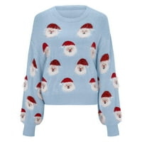 Dukseri za žene Božić Cute Santa Head uzorak pleteni džemper O-izrez dugi rukav mekan i gladak prekrasan