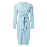 Žene haljine casual solid color V-izrez dugih rukava Bodycon visok odmora za odmor visoke struk za ženu