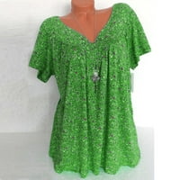 Žene plus veličina kratkih rukava V-izrez za ispis bluza pulover majica Green + s