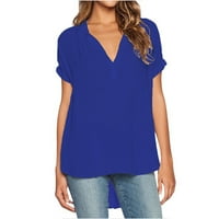 SoftMallow ženska kratka rukava labava bluza v vrat casual vrhovi - plavi, 4xl