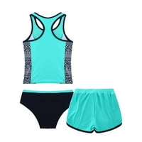 inhzoy Girl's Tankini Swimsuits Floral Print Tops with Bottoms Briefs Set Mint Green 12