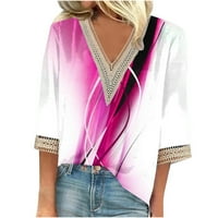 Ženski rukav ljetni vrhovi, čipka V izrez casual bluza trendy tisak majica za ispis draped tunika Srednja dužina Bluzes Dressy Streetwear