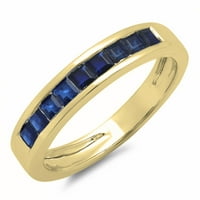 0. Carat 18k žuta zlatna princeza rez plavi safir ženski godišnjica vjenčani vjenčani prsten za slaganje