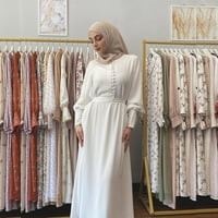 SHPWFBE ženske haljine bijele haljine Žene Žene Ležerne prilike sa čvrstim haljinama Abaya Arap Kaftan
