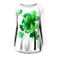 Ženska majica St. Patrick, majica Green O-izrez dugi rukavi bluza za bluzu za bluzu Shamrock Clover