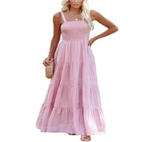 Voguele Women Ljeto Plaže Sunduress Solid Boolo Maxi Haljine cijevi vrh Dugi haljina Bohemian Pink S