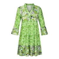 WAVSUF haljine za žene plus veličine Maxi tiskani cvjetni ljetni i pad s dugim rukavima zelena haljina