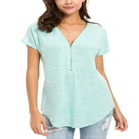 Ženske majice kaftane baggy bluze Ljeto kratki rukav Ležerne majica Zipper V-izrez pulover vrhove čvrstih