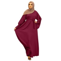 Yubnlvae Solid haljina ženska casual haljina od pune haljine s rukavima Abaya Elegantna haljina arapska