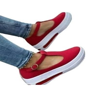 Daeful Women Platform cipela T-Strap Wedge Loafers Retro Loafer Office Fau Suede Buckle zatvorene okrugle