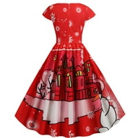 HONEELADYY V-izrez Dress Plus size Ženski vintage print bez rukava V-izrez božićne večernje zabave