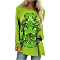 Amidoa Women Fashion St.Patrick's Day Ispiši labavi vrhovi dugih rukava Crewneck bluza Summer