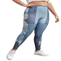 Colisha Women izgled Ispis Jeggings Plus veličina Lažni traperice Preveliki otisak traper Slim Fit Sport