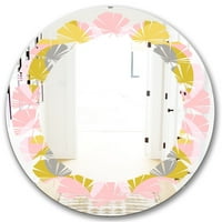 Art DesimanArt 'Retro Pastel kružni uzorak IV' Štampan moderni okrugli ili ovalni zidni ogledalo - lišće