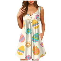 Ženska haljina za rezervoar Ljetna nagnuta mini haljina slatka bez rukava Flowy Beach Tunic Tunne haljina