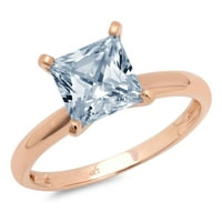 2. CT briljantna princeza Clear Simulirani dijamant 18K ružičasto zlato pasijans prsten sz 7.75