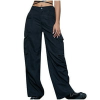Ženske teretne hlače sa visokim strukom Baggy široke hlače za noge labave fit solid y2k hip hop ulične