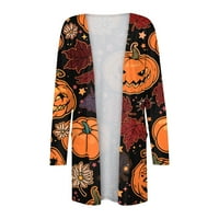 Yubatuo Halloween Cardigan za žene s dugim rukavima otvorena prednja bluza s džepovima