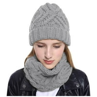 Pxiakgy bejzbol kapa Ženska zimska šešir Slouchy Beanie Snježna pletena kape s kružnim šal sivom + jednom